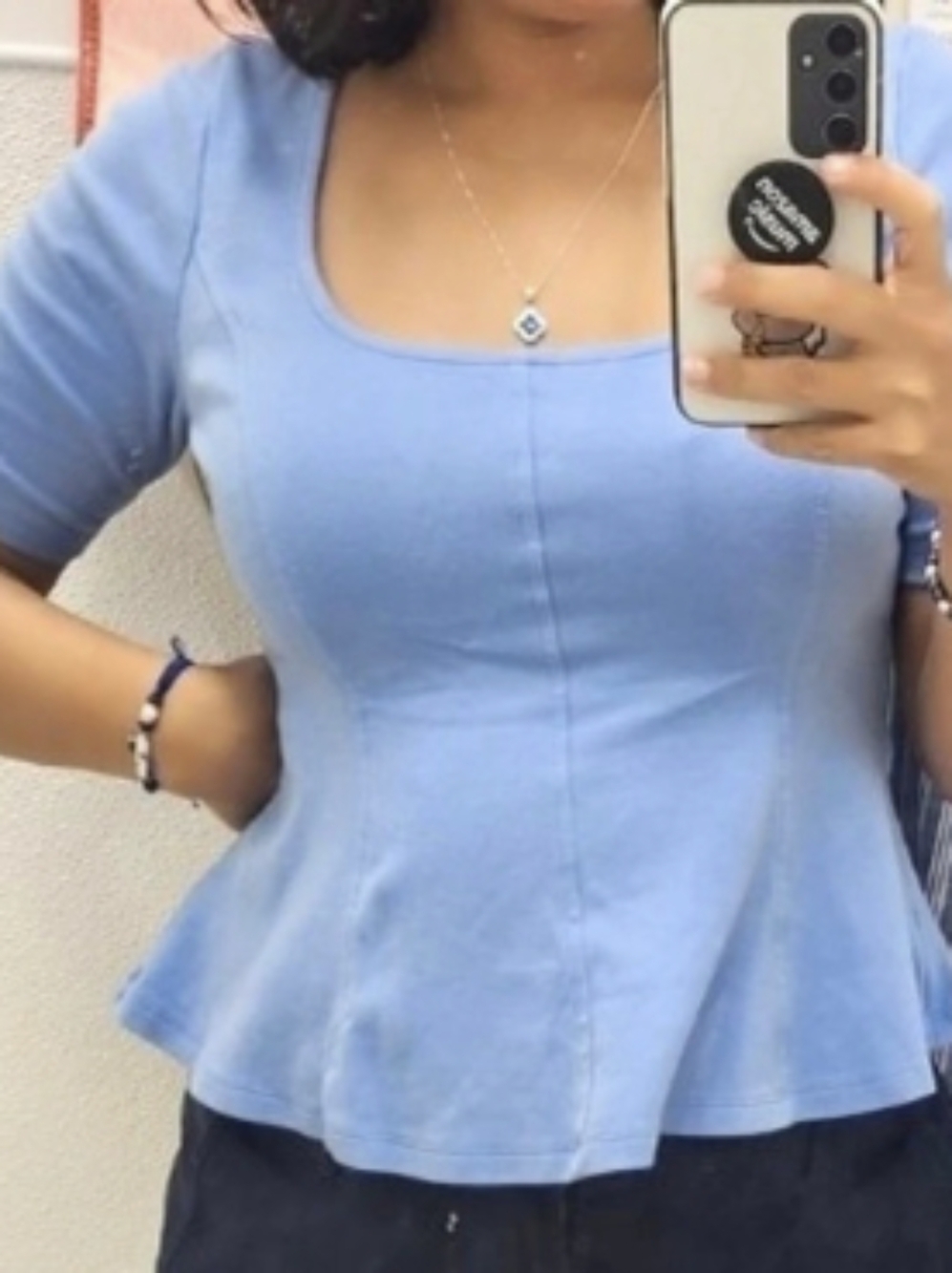 Blue Short Sleeve Peplum Top Like New